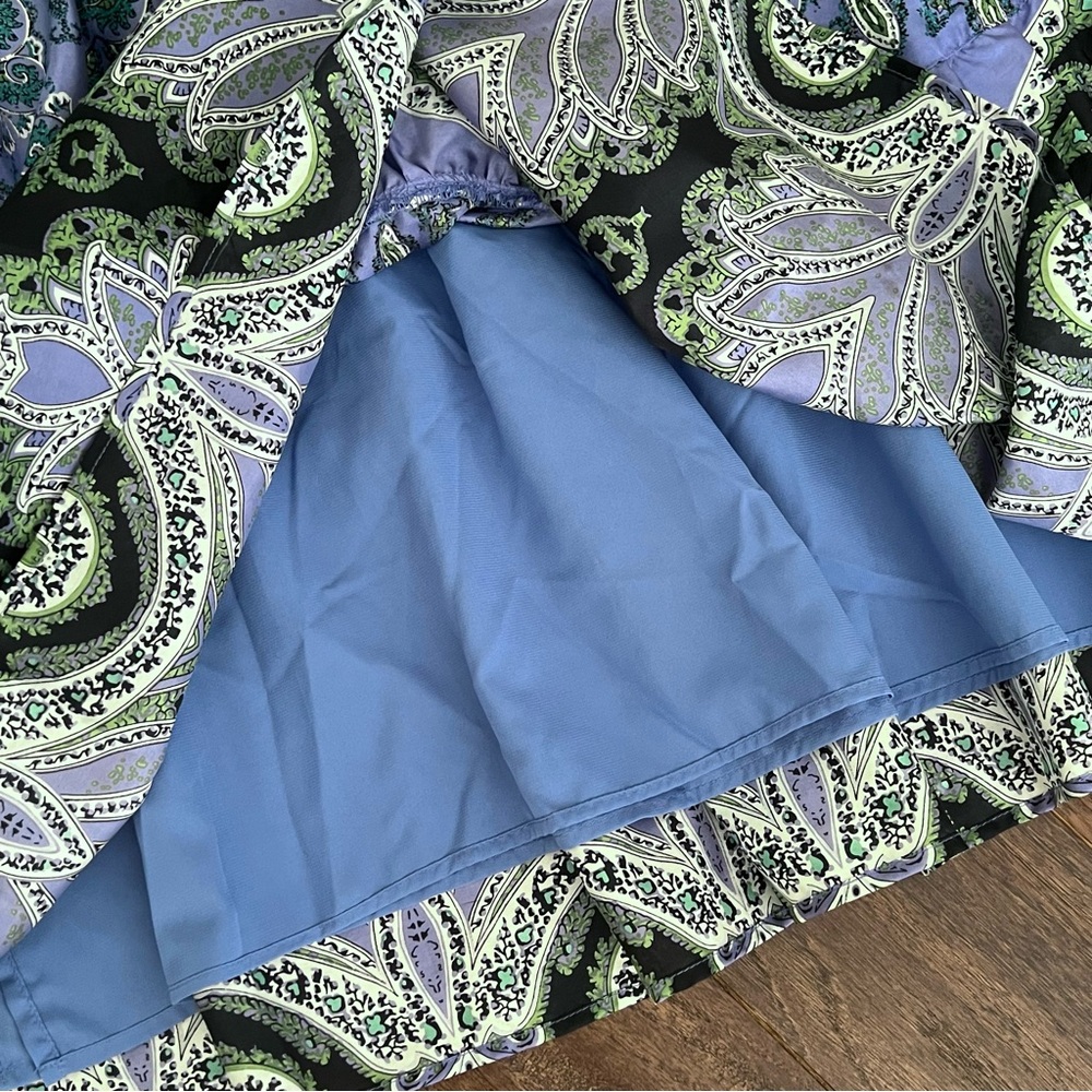 Marshall Fields Bohemian Blue Green Silk Skirt Boho Artsy Flowy - Picture 6 of 10